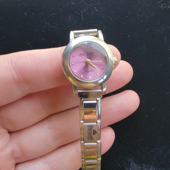 Vintage Watch Pink Dial Charm Bracelet Quartz Dainty Stretch Gift for Grandma - Picture 3 of 10